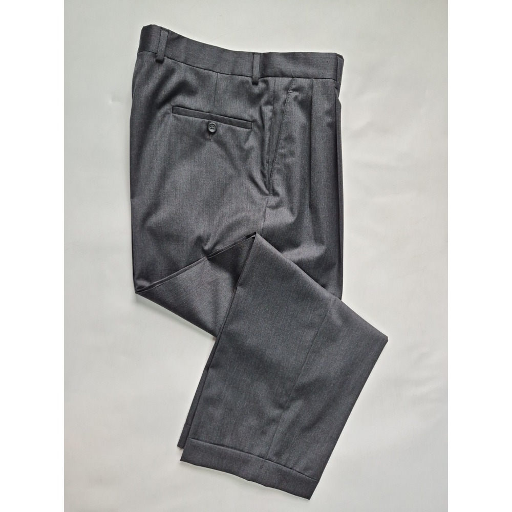 Joseph & Feiss Mens 36x28 Pleated Wool Dress Pants Charcoal Gray Cuffed L304
